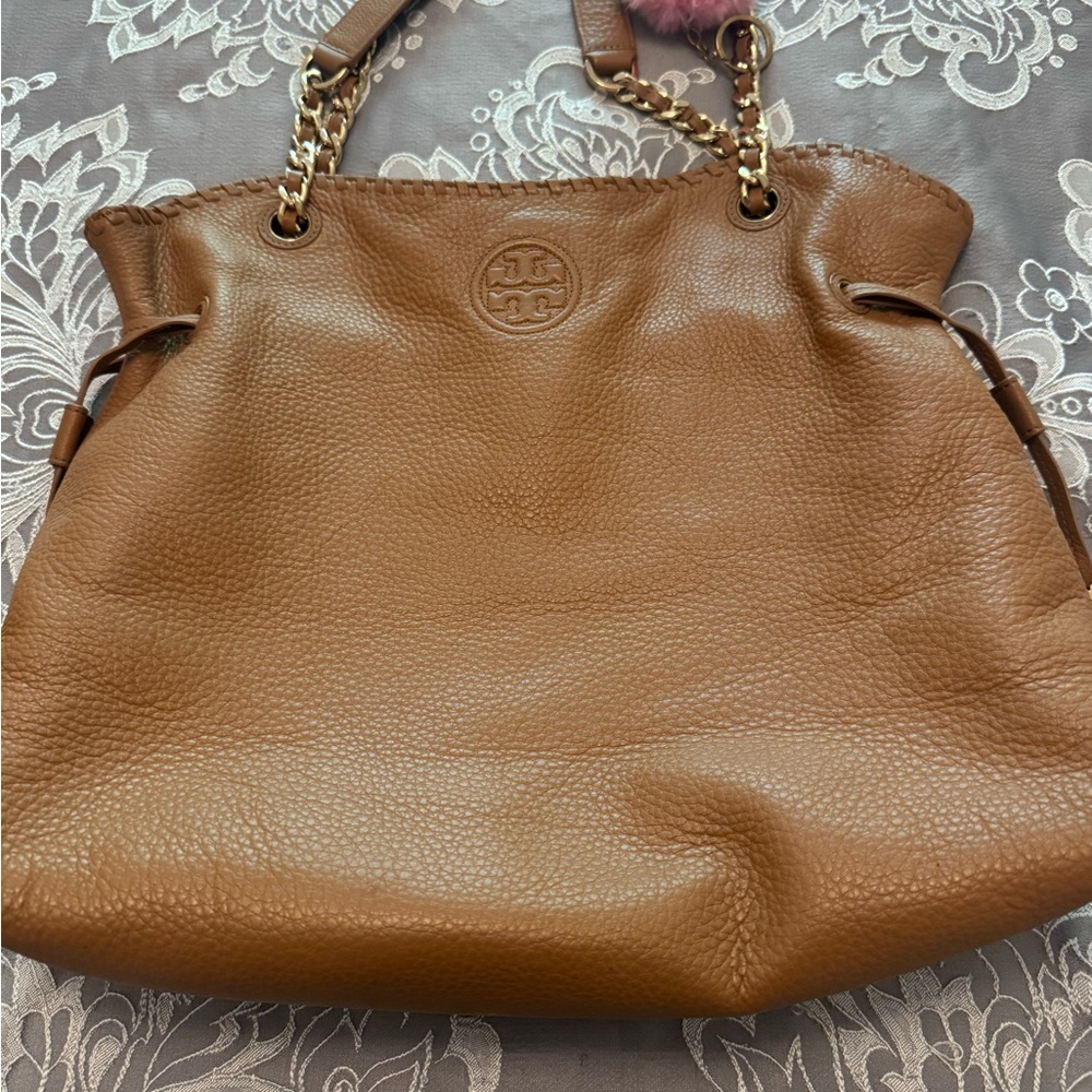 Tory Burch Brown Leather Shoulder Bag with Gold Hardware